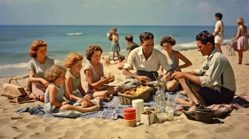 foto d'arxiu de la família de la platja recolorida