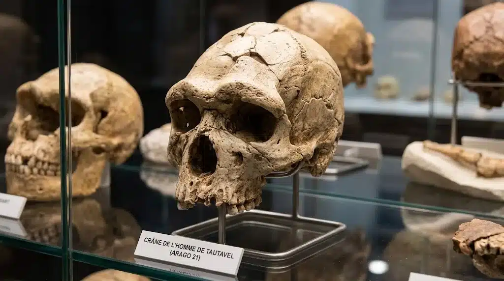 Crâne de l’Homme de Tautavel exposé au musée de Préhistoire de Tautavel